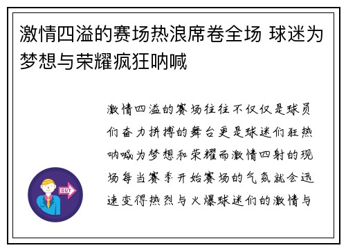 激情四溢的赛场热浪席卷全场 球迷为梦想与荣耀疯狂呐喊