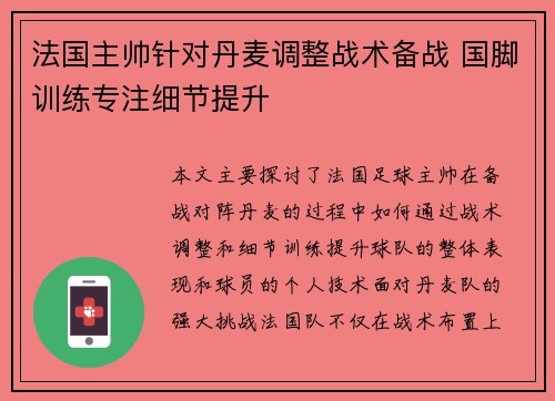 法国主帅针对丹麦调整战术备战 国脚训练专注细节提升