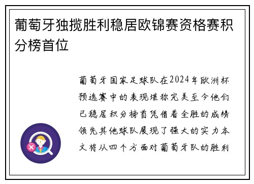 葡萄牙独揽胜利稳居欧锦赛资格赛积分榜首位