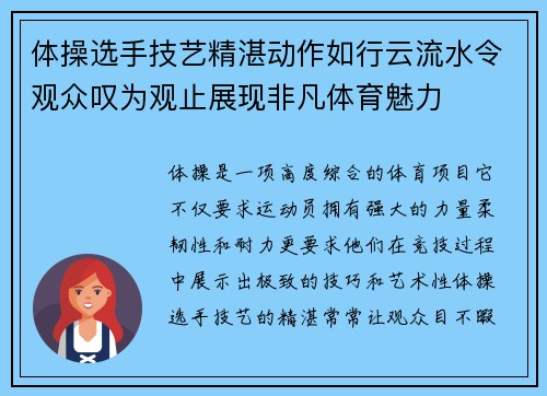 体操选手技艺精湛动作如行云流水令观众叹为观止展现非凡体育魅力